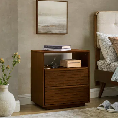 Streamdale Furniture Streamdale Mid Century Modern Nightstand With Charging Station, Walnut