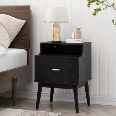 Streamdale Furniture Streamdale Mid-century Modern Nightstand With Drawer And Hutch
