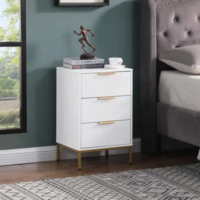 Streamdale Furniture Streamdale Mid-century Modern Nightstand With Gold Legs & Wavy Drawers - White