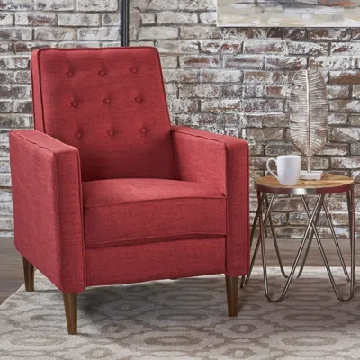 Streamdale Furniture Streamdale Mid-century Modern Polyester Recliner With Birch Legs In Pink