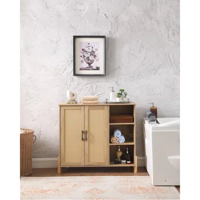 Streamdale Furniture Streamdale Mid-century Modern Rattan Door Storage Cabinet