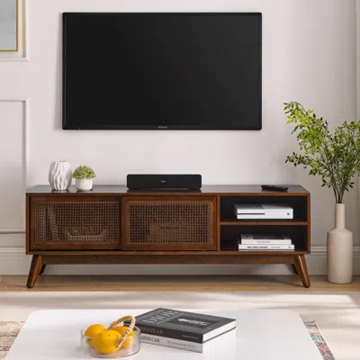 Streamdale Furniture Streamdale Mid Century Modern Rattan Tv Stand For 65" Tv In Brown