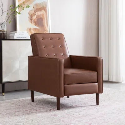 Streamdale Furniture Streamdale Mid-century Modern Recliner With Button-tufted Waffle Stitch Upholstery In Brown