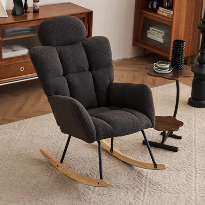 Streamdale Furniture Streamdale Mid Century Modern Rocking Glider Chair With Teddy Fabric Upholstery