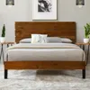 Streamdale Furniture Streamdale Mid-century Modern Solid Wood Bed Frame King Size Platform Bed With Three-piece Headboard