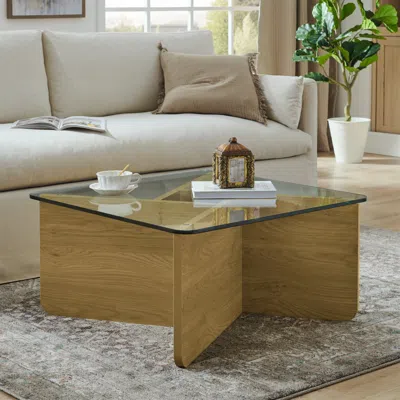 Streamdale Furniture Streamdale Mid-century Modern Square Glass Coffee Table