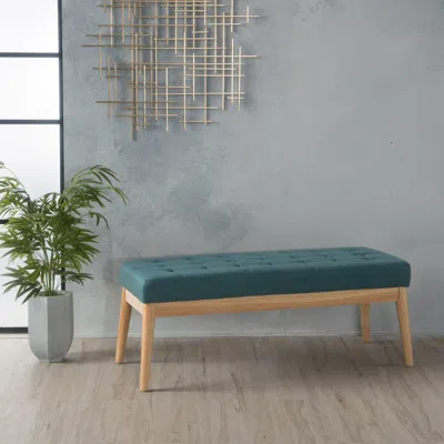 Streamdale Furniture Streamdale Mid-century Modern Upholstered Bench With Button-tufting In Green