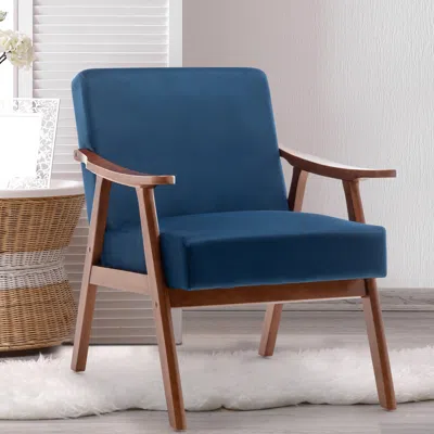 Streamdale Furniture Streamdale Mid-century Modern Velvet Accent Armchair Style In Blue