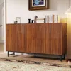 Streamdale Furniture Streamdale Mid-century Modern Walnut Sideboard Buffet Cabinet, 59" Geometric Carved Storage Credenza