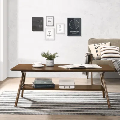 Streamdale Furniture Streamdale Mid-century Modern Wood Coffee Table With Shelf In Multi