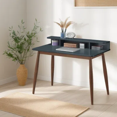 Streamdale Furniture Streamdale Mid-century Modern Wood Writing Desk With Hutch, Grey