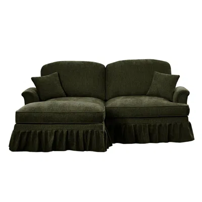 Streamdale Furniture Streamdale Mid Century Modular L-shaped Sofa, Chenille, Ottoman, Green