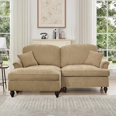 Streamdale Furniture Streamdale Mid Century Modular L-shaped Sofa, Chenille, Ottoman, Light Coffee In Brown