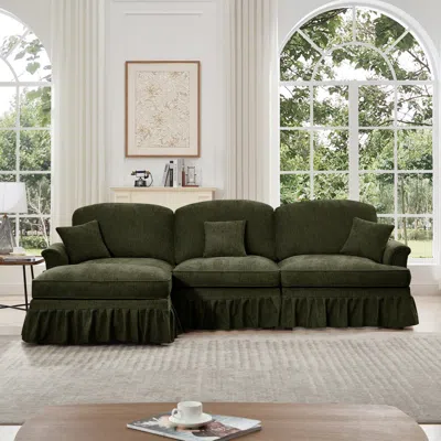 Streamdale Furniture Streamdale Mid Century Modular Sectional Sofa, Chenille, Ottoman, Green