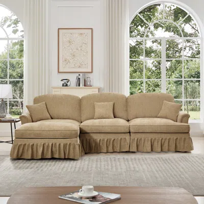 Streamdale Furniture Streamdale Mid Century Modular Sectional Sofa With Ottoman - Light Coffee In Neutral