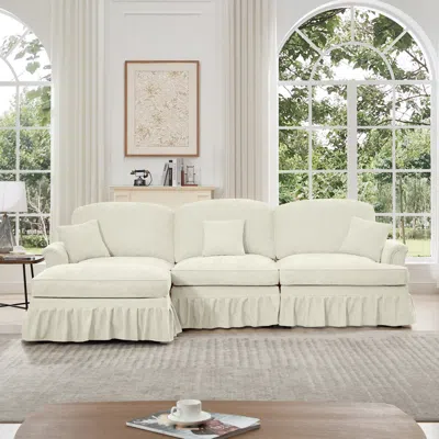 Streamdale Furniture Streamdale Mid Century Modular Sectional Sofa With Ottoman In White
