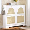 Streamdale Furniture Streamdale Mid-century Narrow Shoe Cabinet - 4 Flip Drawers, Rattan Doors, Hooks - White