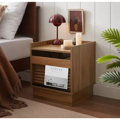 Streamdale Furniture Streamdale Mid Century Nightstand With Charging & Led, 2 Drawers, Bedside/end Table, Black In Brown