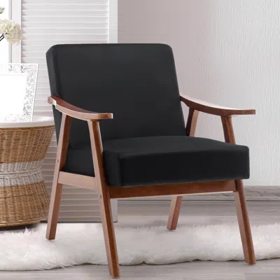 Streamdale Furniture Streamdale Mid-century Oasis Comfy Velvet Chair For Stylish Comfort In Black