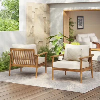 Streamdale Furniture Streamdale Mid-century Outdoor Lounge Chairs - Wood Frame & Cushions (set Of 2)