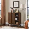 Streamdale Furniture Streamdale Mid Century Rattan Sideboard, Adjustable Shelf, Dark Wood