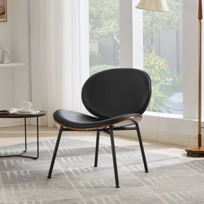 Streamdale Furniture Streamdale Mid-century Shell Chair With Black Leather And Comfortable Backrest