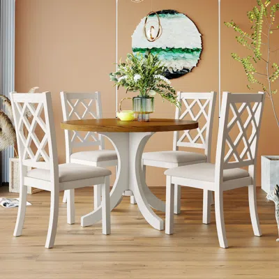 Streamdale Furniture Streamdale Mid-century Solid Wood 5-piece Round Dining Table Set