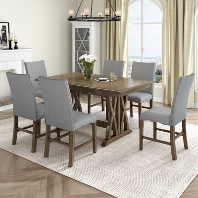 Streamdale Furniture Streamdale Mid-century Solid Wood 7-piece Dining Table Set Extendable Kitchen