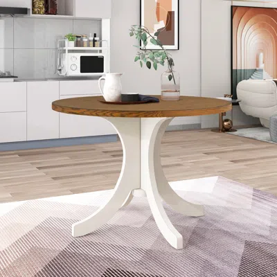 Streamdale Furniture Streamdale Mid-century Solid Wood Round Dining Table For Small Places