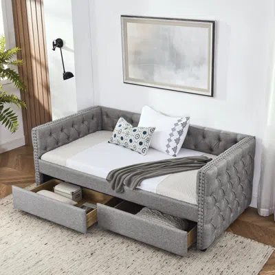 Streamdale Furniture Streamdale Mid-century Style Daybed With 2 Drawers (twin Size In Gray
