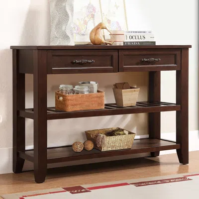 Streamdale Furniture Streamdale Mid-century Style Solid Wood Console Table With Storage In Brown