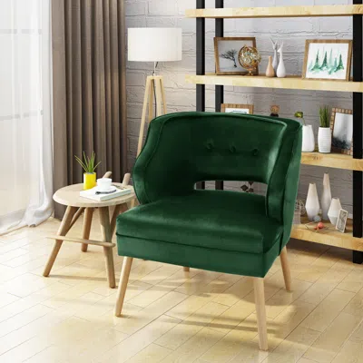 Streamdale Furniture Streamdale Mid Century Velvet Accent Chair In Emerald With Button Detailing In Green