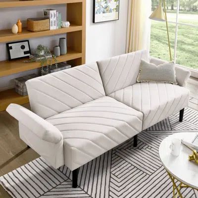 Streamdale Furniture Streamdale Mid-century Velvet Futon Sofa Bed With Adjustable Recliner And Durable Frame