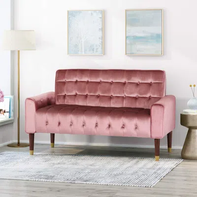 Streamdale Furniture Streamdale Mid-century Velvet Loveseat With Waffle Stitch Button Tufting