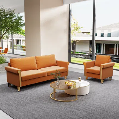 Streamdale Furniture Streamdale Mid-century Velvet Sofa And Armchair Set
