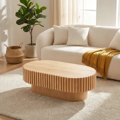Streamdale Furniture Streamdale Mid-century Modern Fluted Oval Coffee Table 43.1'' Natural Wood