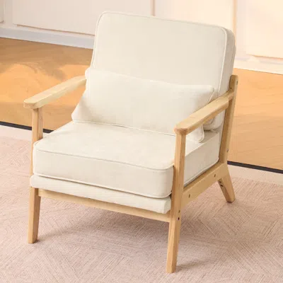 Streamdale Furniture Streamdale Mid-century Modern Lounge Chair With Lumbar Pillow And Wood Armrests Beige