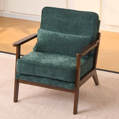 Streamdale Furniture Streamdale Mid-century Modern Lounge Chair With Lumbar Pillow And Wood Armrests, Green