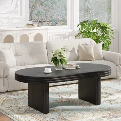 Streamdale Furniture Streamdale Mid-century Modern Oval Fluted Wood Coffee Table (black 47.24'' W)