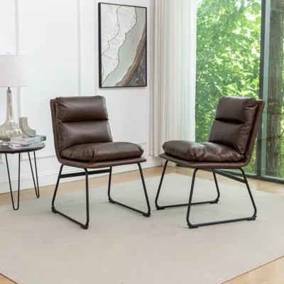 Streamdale Furniture Streamdale Milos Contemporary Upholstered Dining Chairs, Set Of 2, Antique Brown