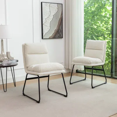 Streamdale Furniture Streamdale Milos Contemporary Upholstered Dining Chairs, Set Of 2, Vanilla White