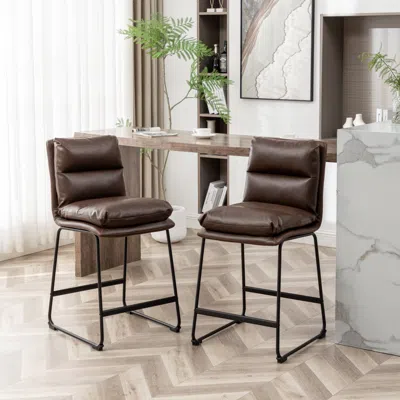 Streamdale Furniture Streamdale Milos Upholstered 26-inch Counter Height Stools, Set Of 2, Antique Brown