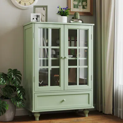 Streamdale Furniture Streamdale Minimalist Buffet Cabinet - Glass Doors, Drawer, Mint Green