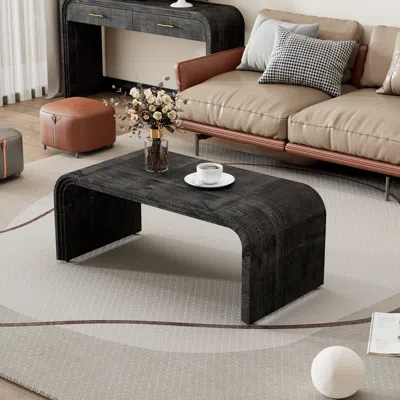 Streamdale Furniture Streamdale Minimalist Coffee Table With Curved Art Deco Design For Living Room In Pink