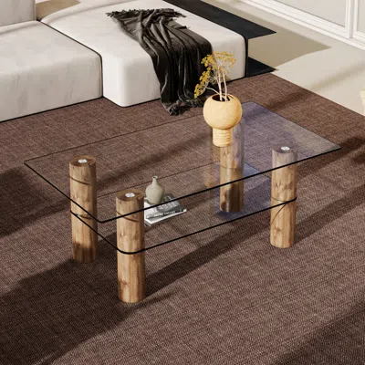 Streamdale Furniture Streamdale Minimalist Double-layer Glass Coffee Table & Desk Ct-x02 In Neutral