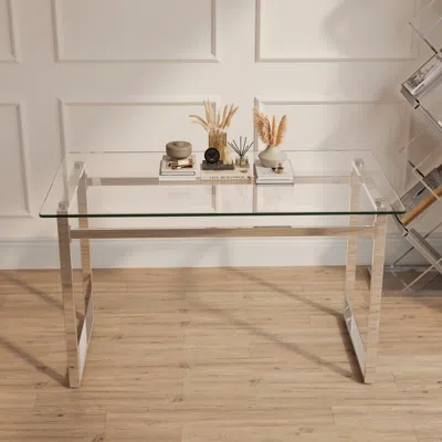 Streamdale Furniture Streamdale Minimalist Glass Dining Table For 4-6,51" X 27"