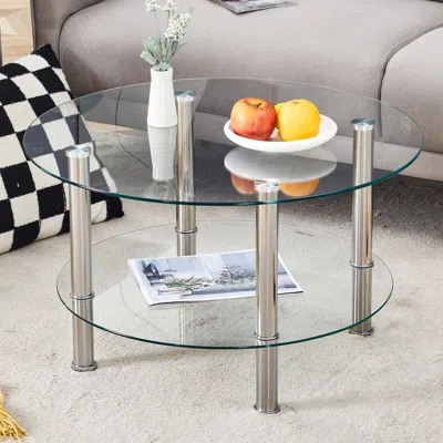 Streamdale Furniture Streamdale Minimalist Tempered Glass Coffee Table - Silver Legs
