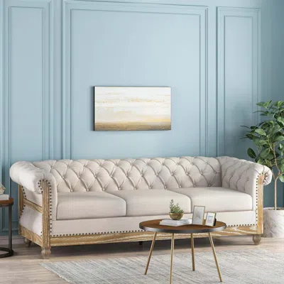 Streamdale Furniture Streamdale Mirod Comfy 3-seat Sofa With Wooden Legs In Brown