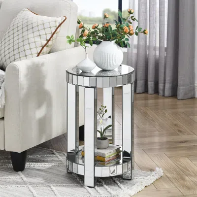 Streamdale Furniture Streamdale Mirror Round Table With Crystal Inlay