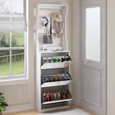 Streamdale Furniture Streamdale Mirror Shoe Cabinet Flip-tier Drawers, Hooks & Organizer